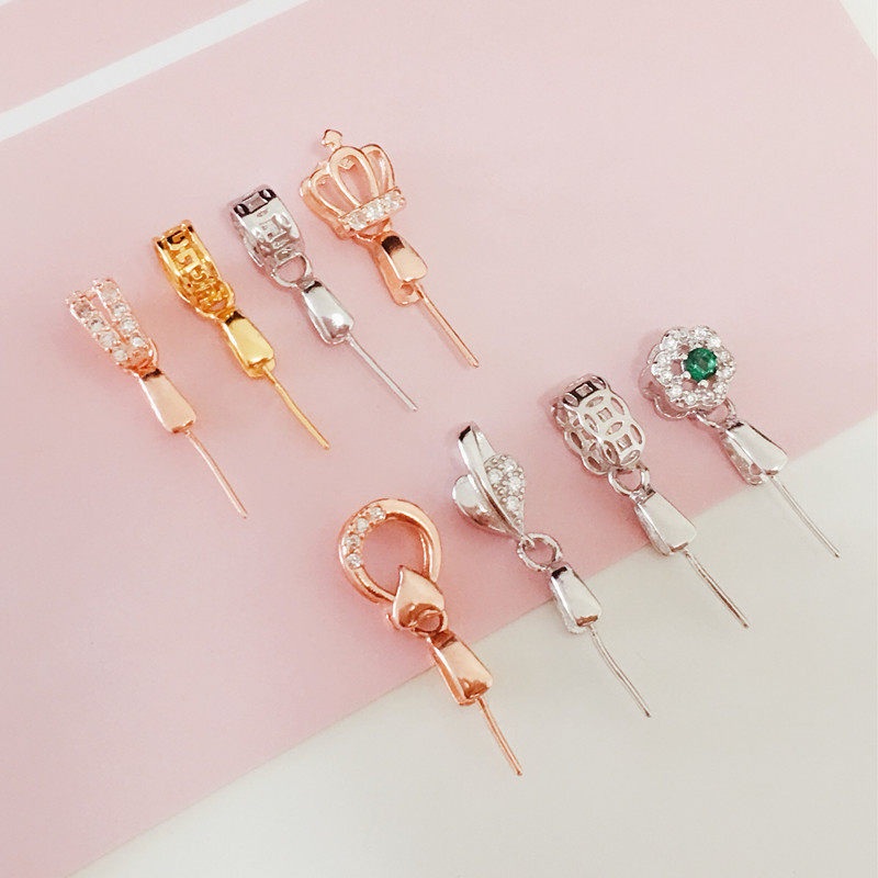 瓜子扣s925纯银玉坠夹扣 diy玉扣扣头翡翠扣子银扣项链吊坠扣包邮