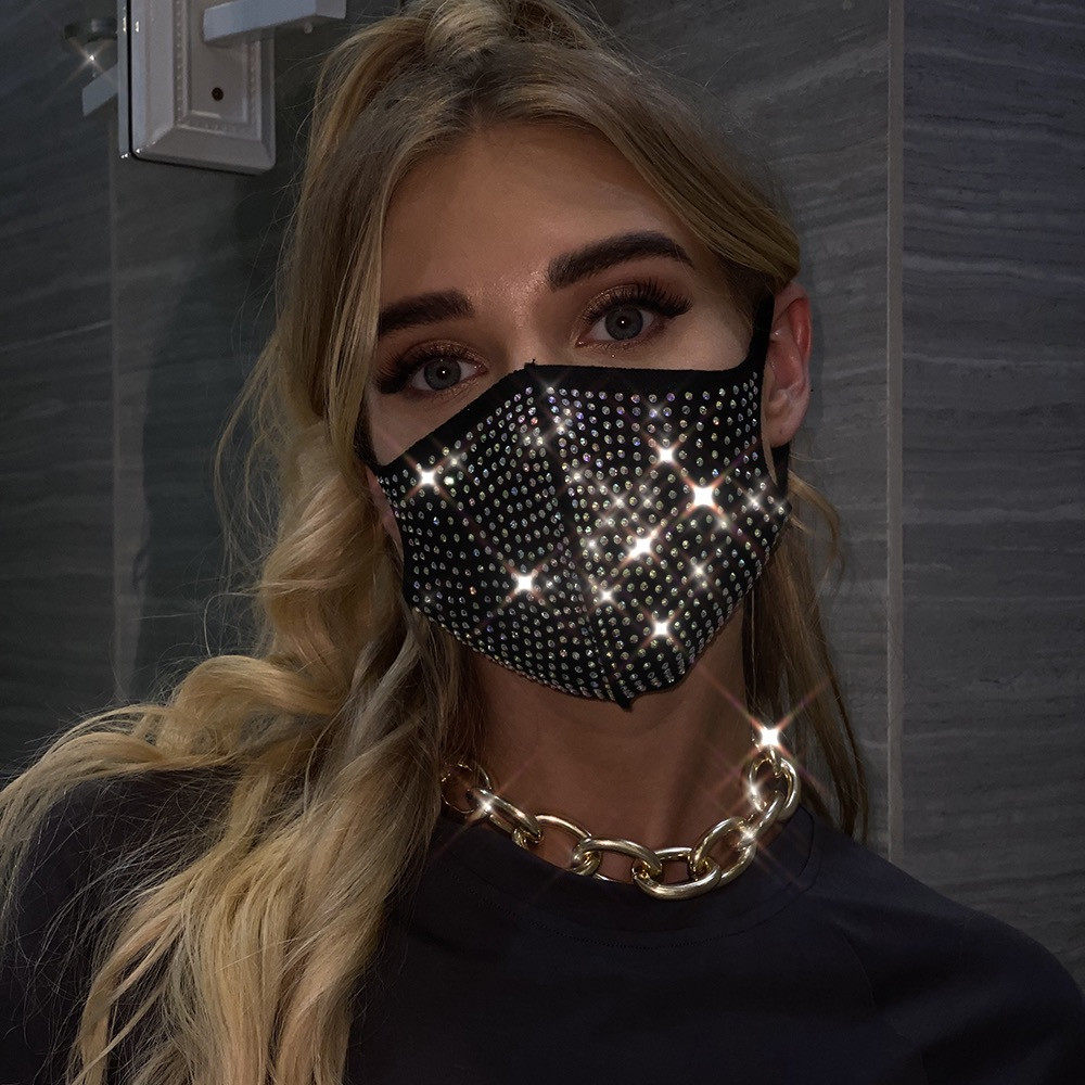 包邮秋冬新款水钻个性闪钻清爽防尘防晒冰丝棉薄口罩面罩女