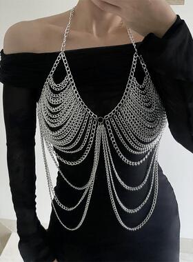 性感链条流苏SlingPartyDress重工女个性包臀原中吊带连衣裙配饰