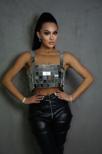 2023春季 休闲拼接亚克力上衣Y20454 Ebay欧美跨境夜店时尚