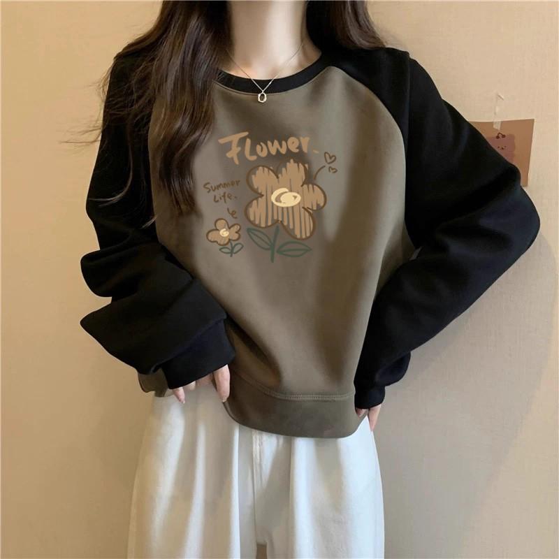 女装纯棉洋气拼色卫衣春秋打底衫