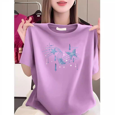 时尚夏女圆领短袖上衣印花T恤