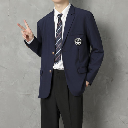 日系DK制服藏青色西装外套男百搭春秋季高级感学院风jk西服上衣男