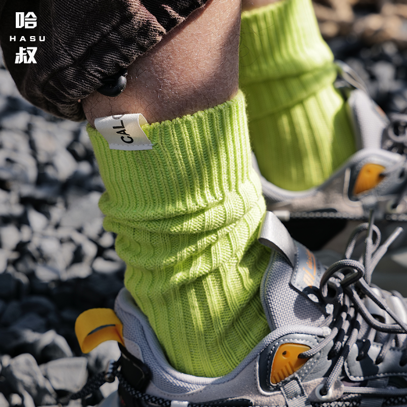 哈叔/HASU 余文乐同款粗线袜子男生中筒毛线针织潮流ins运动长袜