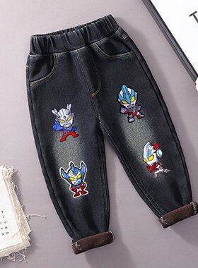 男童加绒牛仔裤冬季保暖深秋
