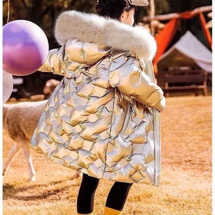 2026新款女童羽绒棉服中长款冬装免洗冬季儿童加厚亮面毛领外套潮