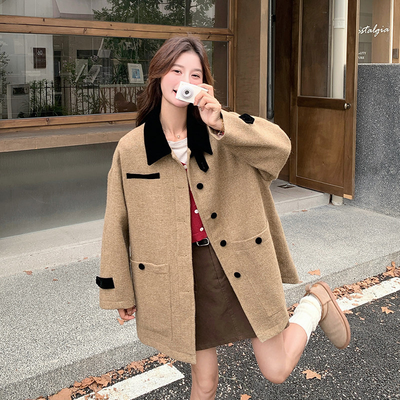 现货撞色小个子毛呢外套297-915-P175-K258,女装短外套,艾艾淮淮