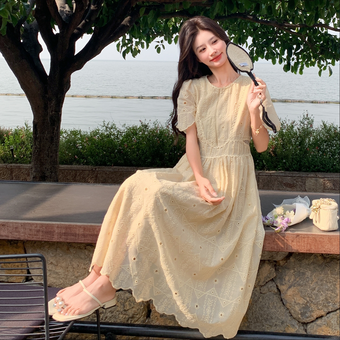 【新款】现货法式浪漫镂空收腰连衣裙297-1385-P155-K218，女装连衣裙，艾艾淮淮