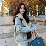 现货90绒内胆羊羔毛拼接牛仔297-993-P265-K378，女装短外套，艾艾淮淮