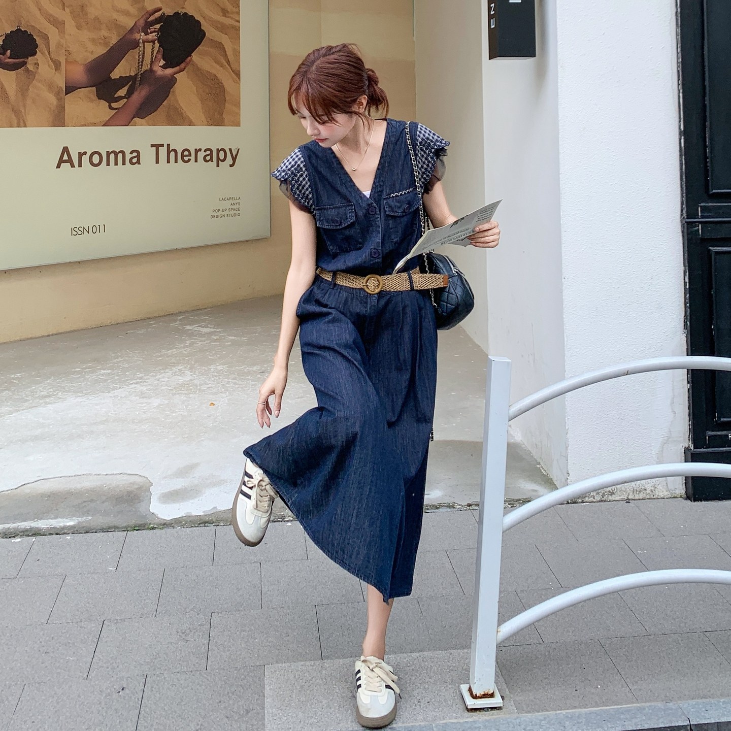小众设计蕾丝拼接薄款牛仔裙女夏新款温柔风收腰显瘦气质连衣裙,女装套装/套裙,艾艾淮淮