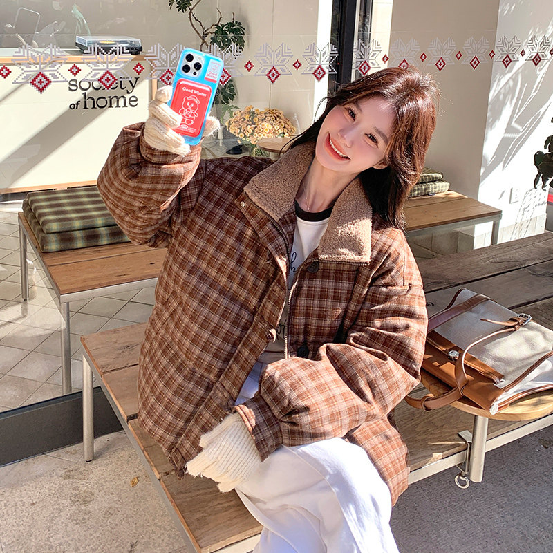 现货90绒立领拼接羊羔毛羽绒服297-1078-P275-K398,女装短外套,艾艾淮淮