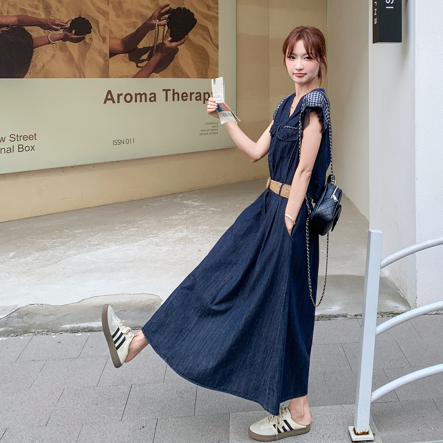 小众设计蕾丝拼接薄款牛仔裙女夏新款温柔风收腰显瘦气质连衣裙,女装套装/套裙,艾艾淮淮