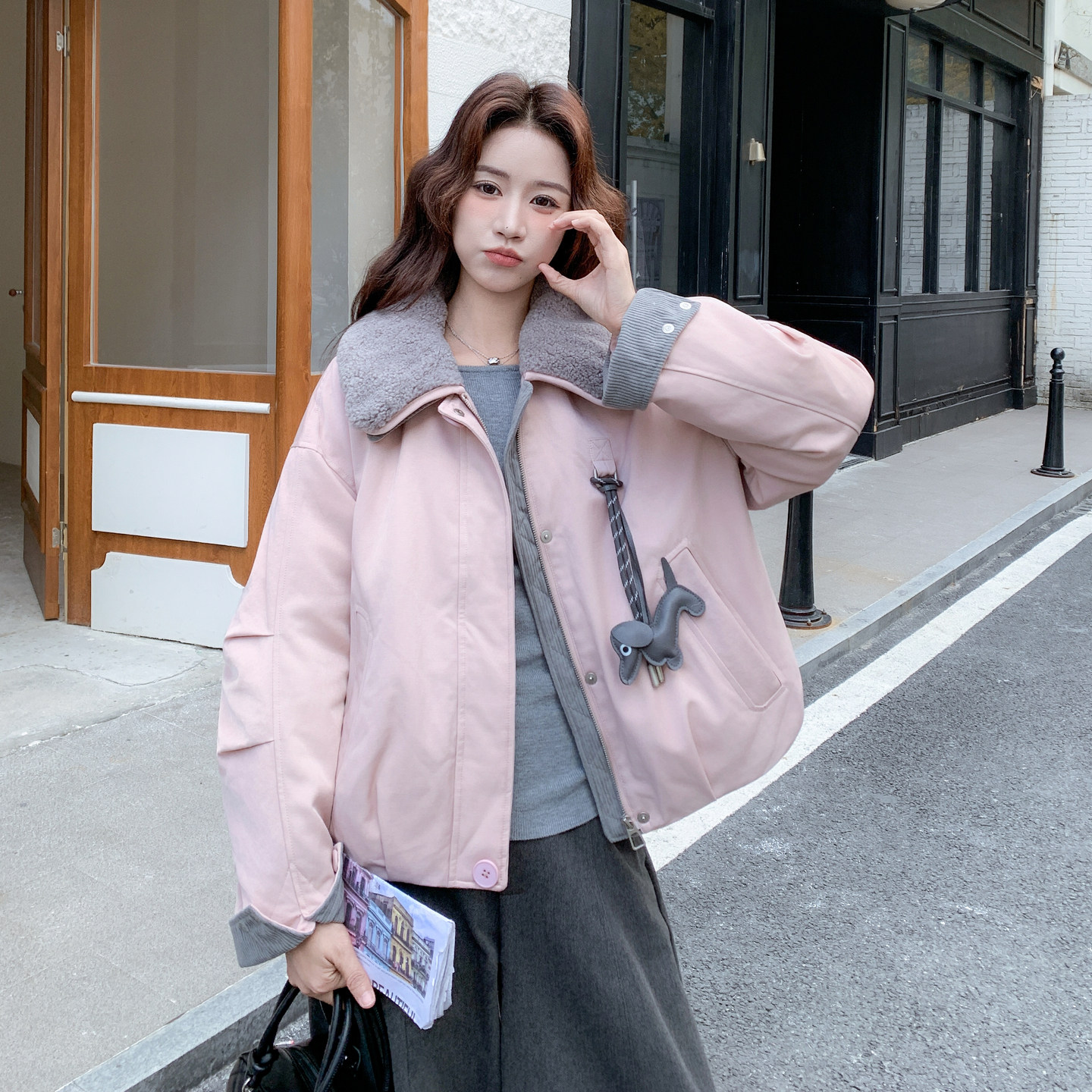 【新款】90绒现货羊羔毛翻领拼接羽绒服297-1891-P275-K408,商品下架区,艾艾淮淮
