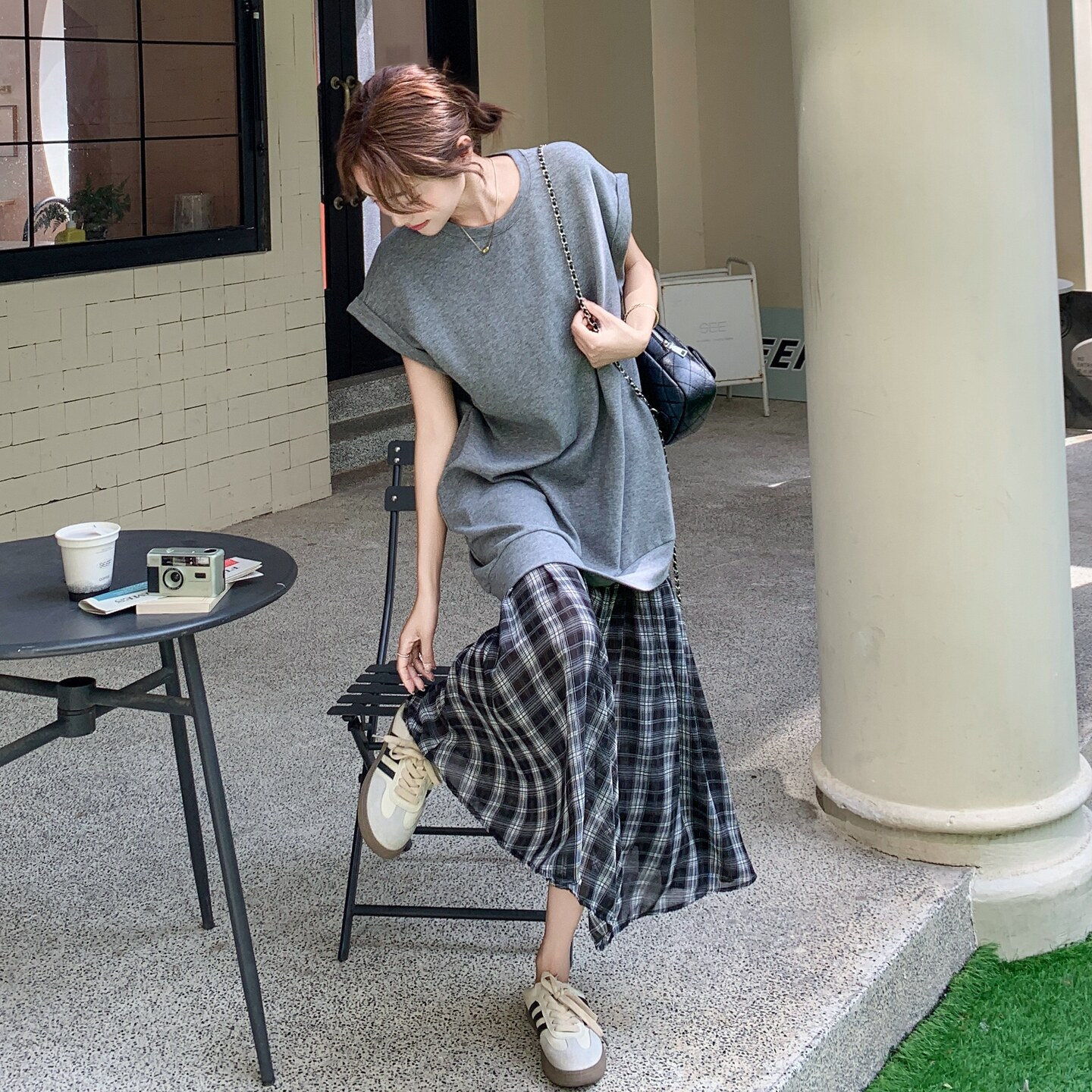 【新款】现货格子拼接连衣裙297-1529-P125-K188,女装套装/套裙,艾艾淮淮