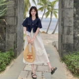 度假风白色连衣裙套装女2025夏新款蕾丝拼接牛仔外套吊带裙两件套，女装套装/套裙，艾艾淮淮