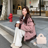 现货粉色皮毛一体羊羔毛297-1027-P185-K278，女装短外套，艾艾淮淮