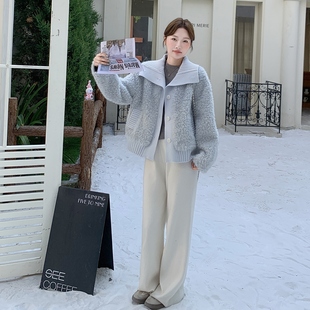 P185 1833 现货蓝色针织拼接羊羔毛外套297 K268 首发新款