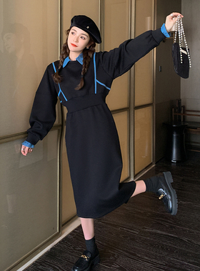 现货 秋装  牛仔 拼接 卫衣裙 297-013-P125 K178