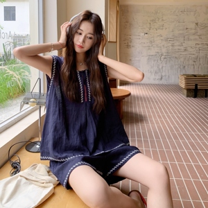 休闲减龄牛仔刺绣衬衫短裤套装女夏2025新款小个子两件套ootd穿搭图片