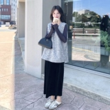 休闲减龄穿搭黑色套装女春秋超火好看高级感上衣马甲半身裙三件套，女装套装/套裙，艾艾淮淮