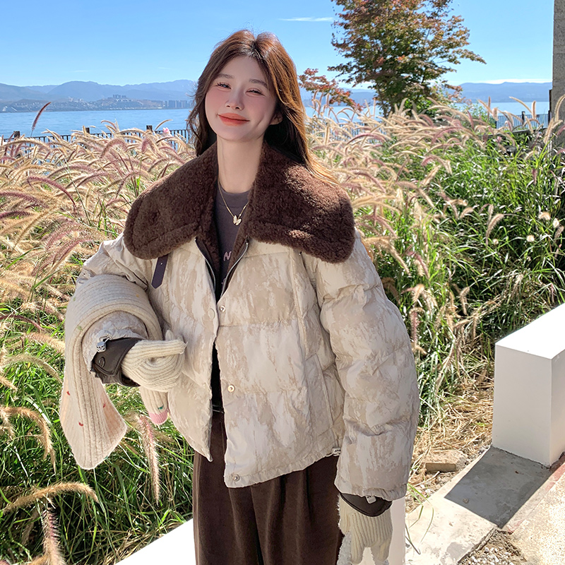 现货90绒羊羔毛拼接羽绒服297-1036-P275-K398，女装短外套，艾艾淮淮
