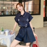 时尚减龄收腰连体裤女2025夏新款气质设计感单排扣抽绳短裤连衣裤，女装套装/套裙，艾艾淮淮