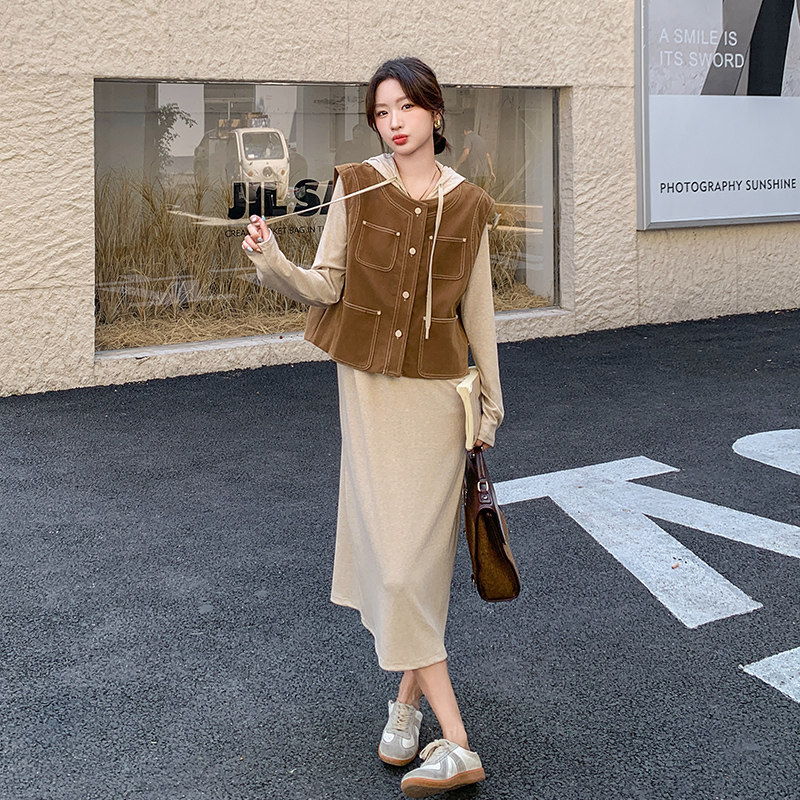 现货休闲连帽卫衣裙+马甲套装297-873-P145-K208,商品下架区,艾艾淮淮