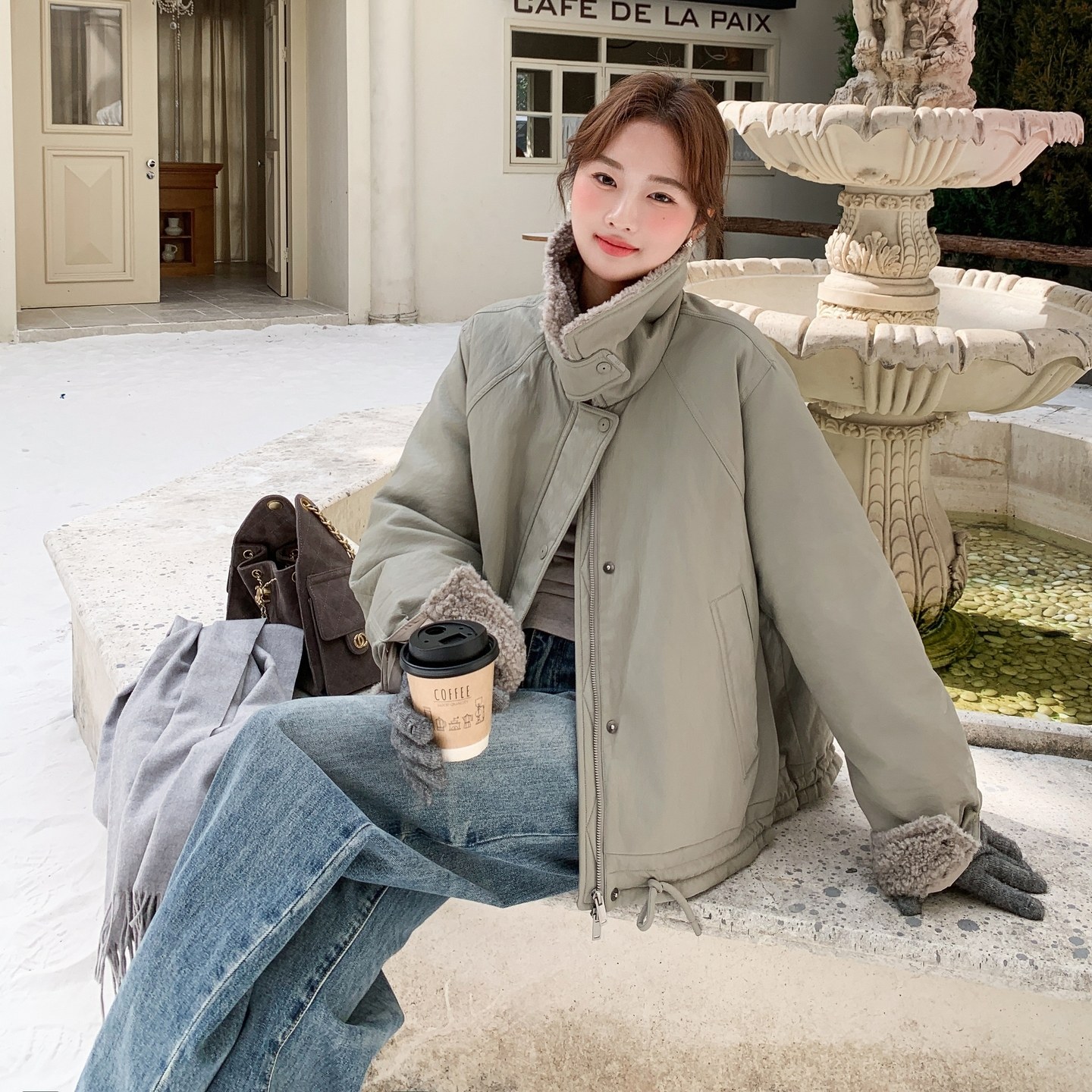 【新款】90绒羊羔毛拼接羽绒服297-1874-P265-K398图片