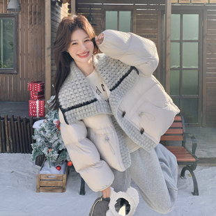 P315 1964 90绒现货重工毛线拼接羽绒服297 K458 首发新款