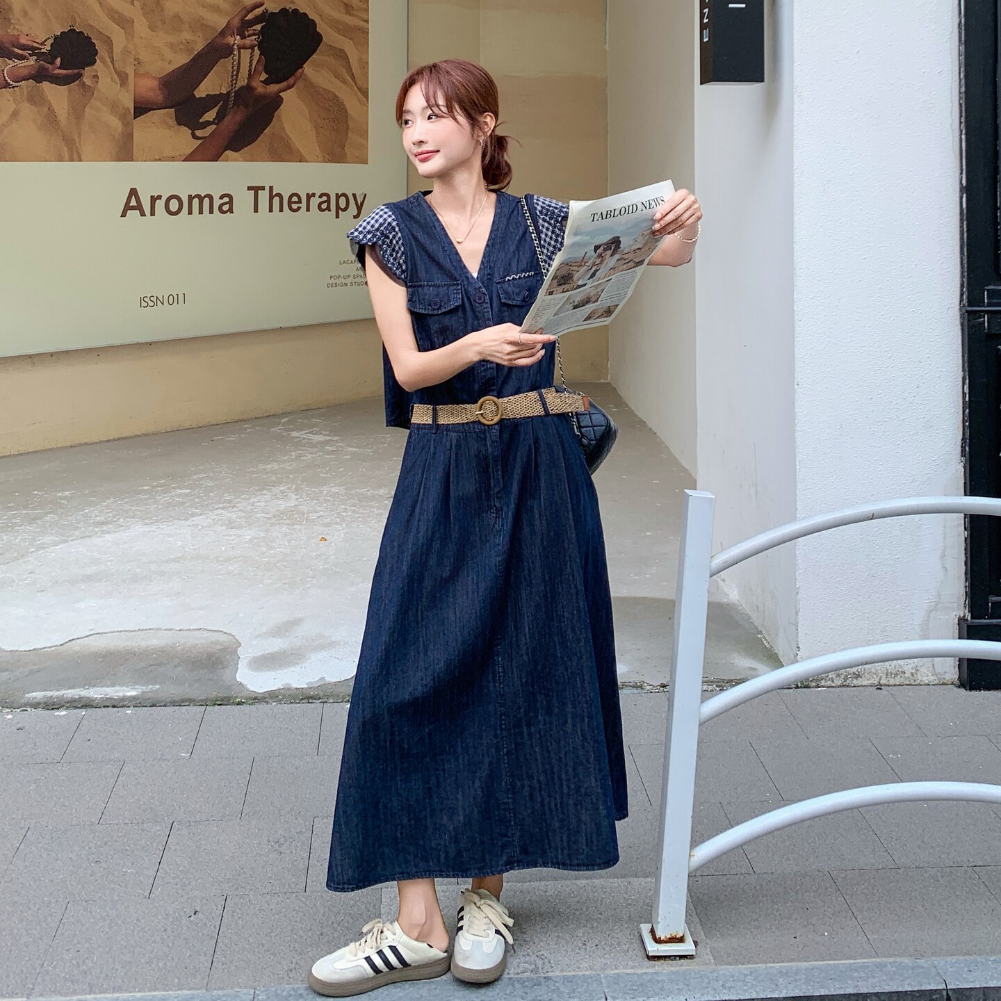 小众设计蕾丝拼接薄款牛仔裙女夏新款温柔风收腰显瘦气质连衣裙,女装套装/套裙,艾艾淮淮