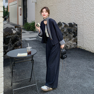 超火轻熟穿搭气质高级感牛仔套装女春秋2025新款韩系阔腿裤两件套图片