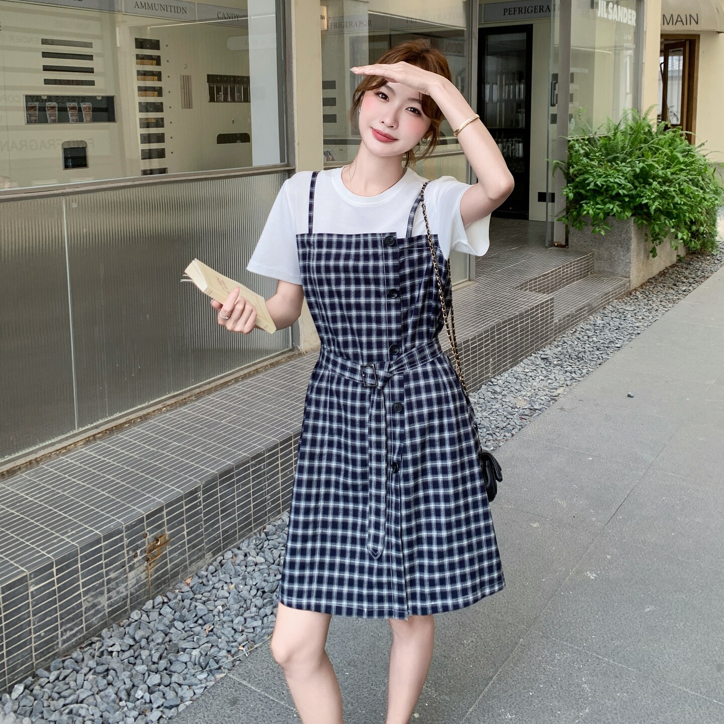 设计感轻熟风假两件t恤裙新款小个子收腰休闲显瘦遮肚连衣裙女夏,女装连衣裙,艾艾淮淮