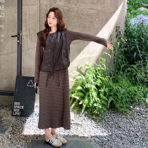 现货 马甲+条纹 长袖 裙套装297-1699-P155-K218图片