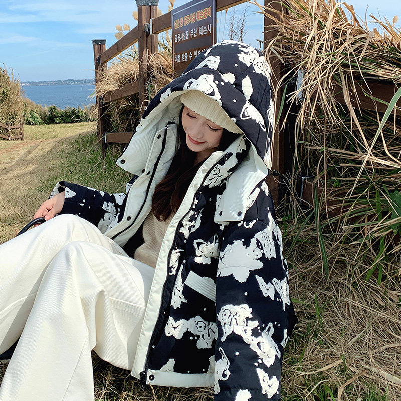 现货90绒蝴蝶印花连帽羽绒服297-1016-P285-K428,女装棉衣/棉服,艾艾淮淮
