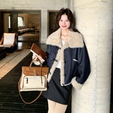 【新款】现货大翻领牛仔拼毛外套297-1898-P205-K298，女装短外套，艾艾淮淮