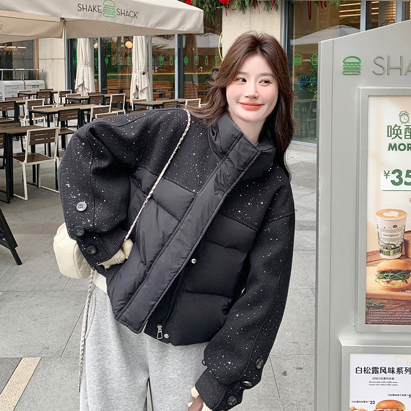 现货90绒亮片拼接宽松羽绒服297-1085-P255-K378,女装棉衣/棉服,艾艾淮淮