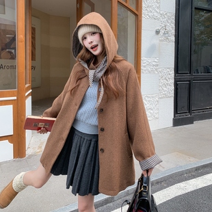 P185 1831 现货格子撞色毛呢外套297 K268 首发新款