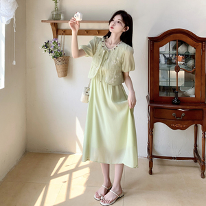甜美减龄刺绣系带马甲连衣裙两件套女2025夏季新款设计感叠穿套装图片