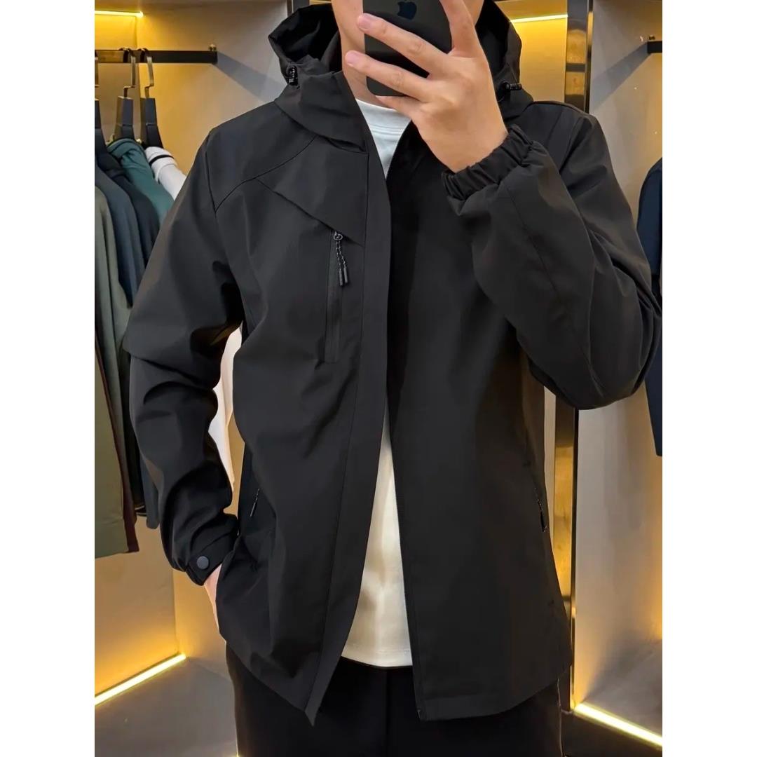 秋冬新款连帽男士加棉轻奢欧货外套运动秋季休闲百搭户外商务夹克