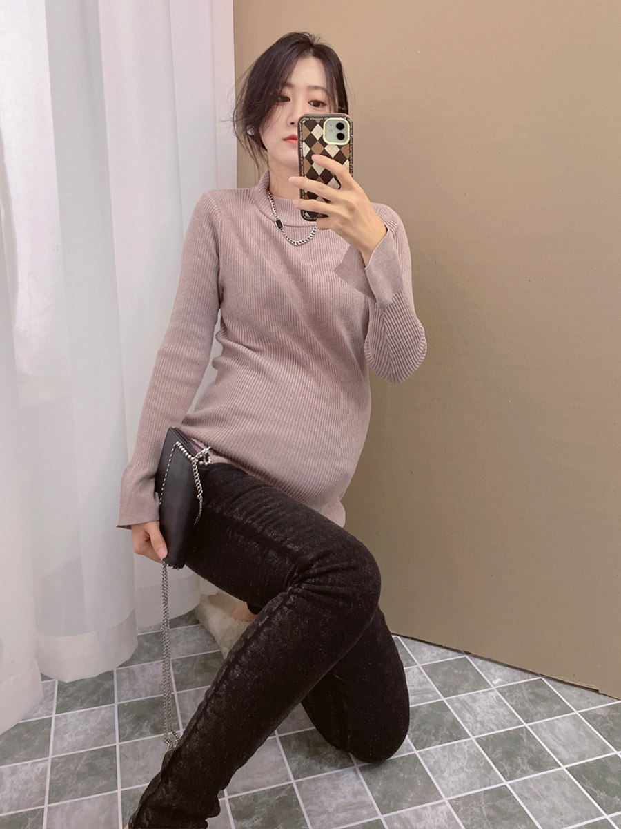 임산부 하의 셔츠 스웨터 가을 겨울 이너 상의 큰 사이즈 스웨터 라운드 넥 긴팔 티셔츠 임부복 가을 의류 트렌드