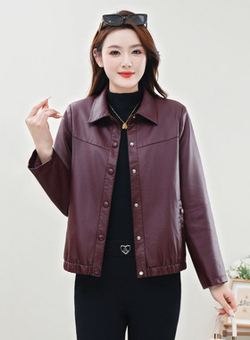 时尚洋气休闲皮衣外套女短款加绒