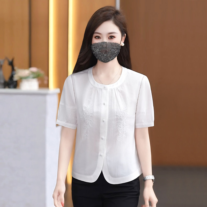 天丝凉感新中式妈妈装短袖衬衫女