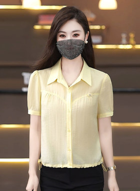 夏季新款亚麻轻奢显瘦短袖女衬衫