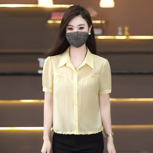夏季新款亚麻轻奢显瘦短袖女衬衫