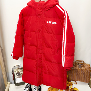 AS*红色羽绒服男童长款外套儿童新年衣服拜冬年服喜庆风韩版帅气