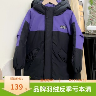 AS*儿童冲锋衣羽绒服连帽黑色拼接男童轻便男童外套潮酷户外防寒