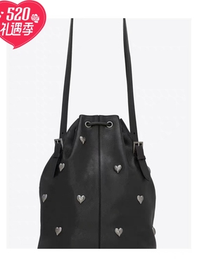 网红mona同款牛皮爱心钉子装饰水桶包休闲大容量单肩斜挎包女