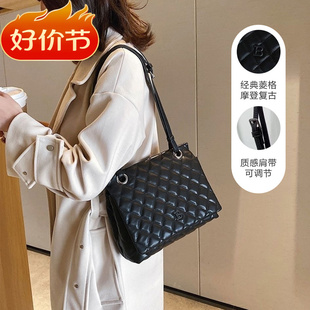 大容量菱格链条质感复古时尚 通勤手提单肩斜挎大包女托特包潮 新款