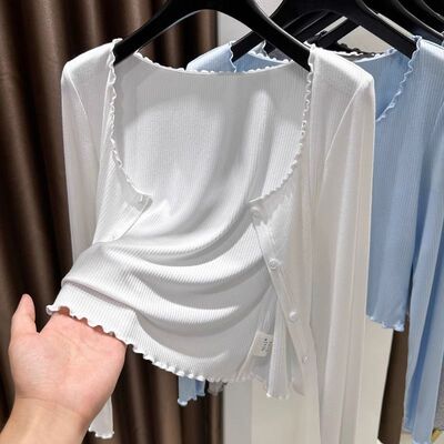 披肩短款针织防晒开衫女夏天薄款配吊带裙外搭白色小坎肩长袖上衣