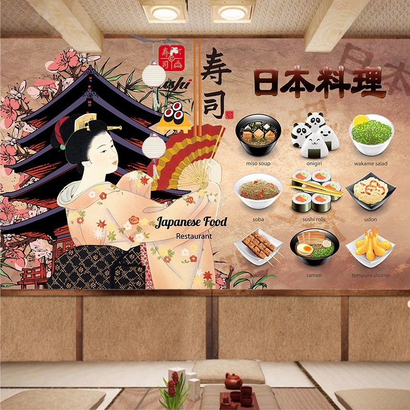 日本料理寿司店背景墙装饰壁画墙贴画墙纸自粘日式风墙画贴纸图片